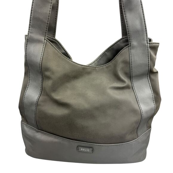 Relic Gray Faux Leather Double Handle Carry All Hobo Shoulder Bag - Picture 8 of 16